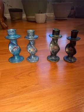 Handcrafted Blue Ceramic Fish Candle Holders - Set of 4